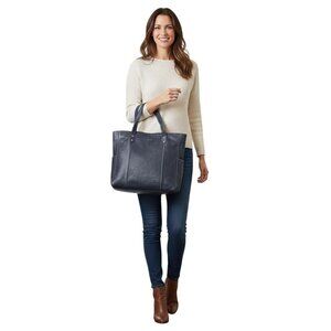 LeDonne Leather Collection Leather Double Strap Rivet Tote Navy Versatile